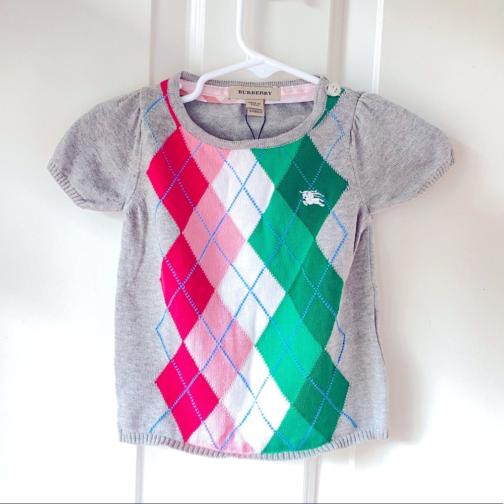 Burberry Girl Short Sleeve Argyle Sweater NWT